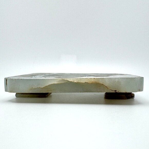 Hand-Carved Jade Scenic Landscape Design Rectangular Antique Plaque - Picture 2 of 11